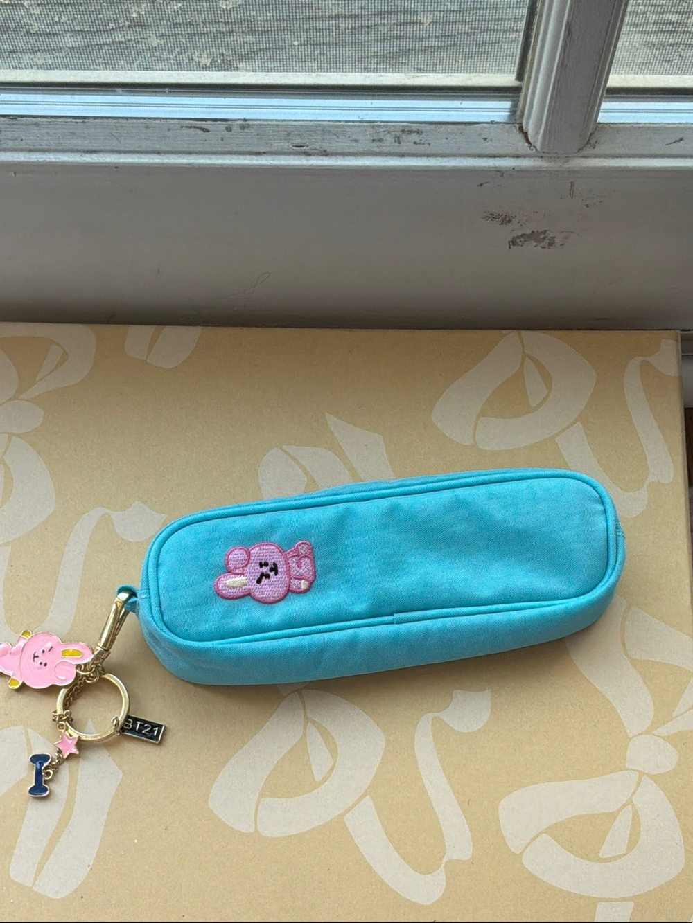 Blue Bunny Pencil Case with Keychain